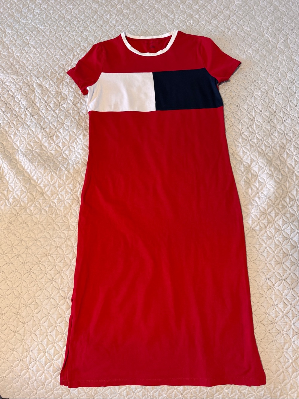 Tommy Hilfiger Red Maxi Dress with White and Navy Colorblock